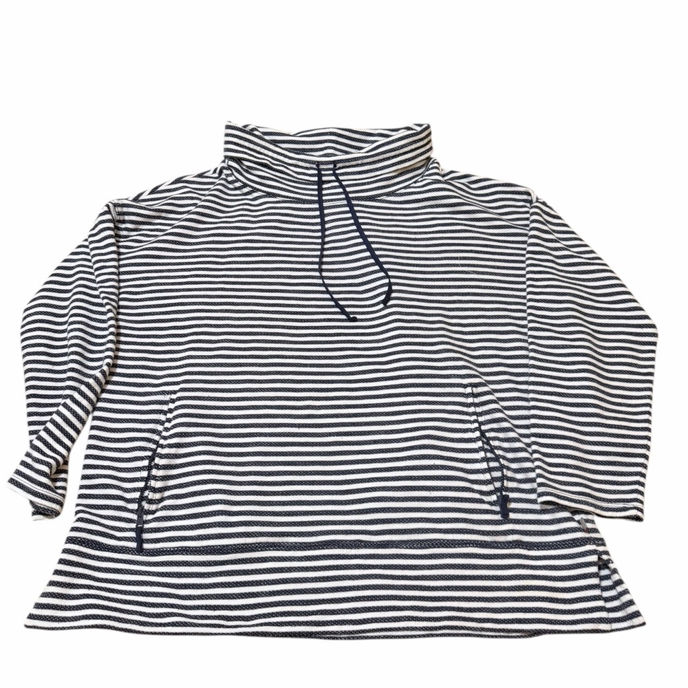 💙TALBOTS STRIPED COWL NECK Striped Navy and White Pullover - Picture 9 of 11